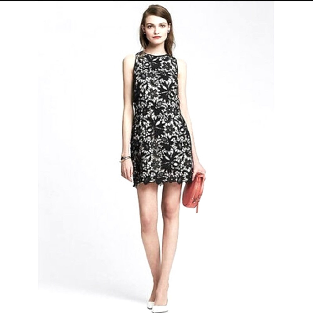 Banana Republic scalloped black lace overlay dress. Size 2